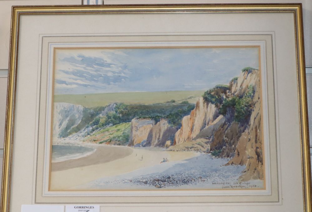 Leeson Rowbotham, watercolour and gouache, Whitecliff Bay, Isle of Wight, signed & dated 1932, 18cm x 25cm